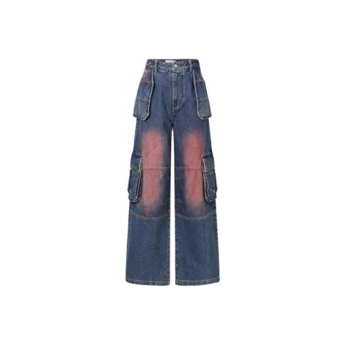 IUNOP Дизайн Oriented Розовый Смешанный Outward Завивка Волосы MULTI Карман Дизайн Широкие брюки Брюки длиной до пола Женские