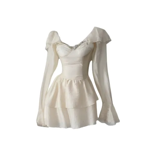 PNVB Экрю Женские Длинные Платья с Длинными Рукавами