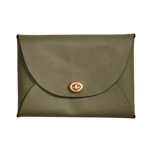 COACH Pouch Текстурированный Кожа Клатч Маленький Женский Оливково-зеленый