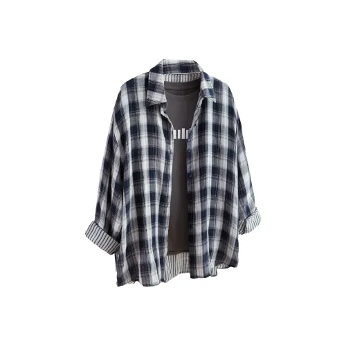 TOUCH Темно-синяя клетка Женские рубашки