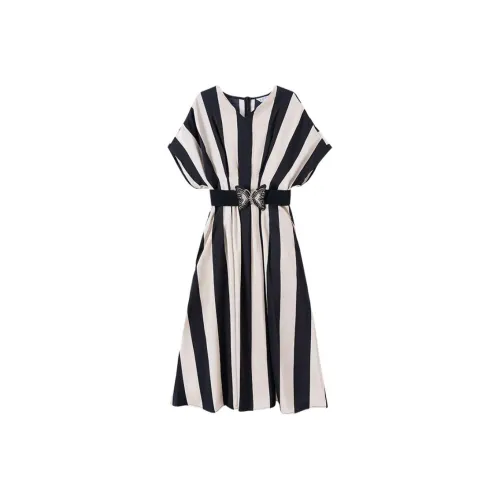 Tang Xi Короткий рукав Платье с утяжкой на талии и похудение Длинная юбка Женские