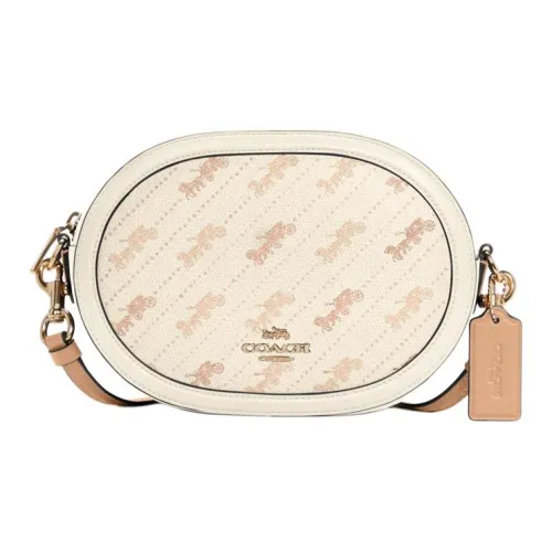 COACH Покрытый холст с кожаными вставками Camera Сумка Сумка через плечо Маленькая Женская Экрю