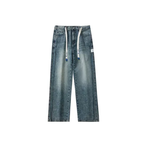 KM Винтажный синий унисекс джинсы