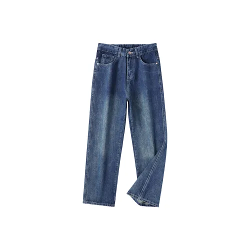 KM Винтажные синие унисекс джинсы