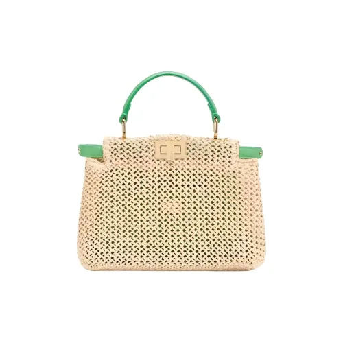 FENDI Peekaboo Raffia Сумка Мини Женская Бежевая и Зеленая