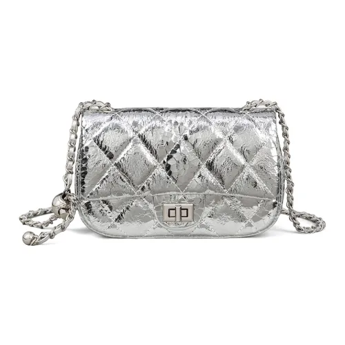 Crtnzo Kroez Коровья кожа Маленькая квадратная сумка Сумка через плечо Стандартная Women's Silver