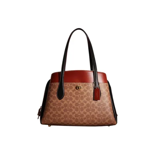 COACH Lora Signature Покрытый холст And Рefined Телячья кожа Одно плечо Сумка Большая Женская Коричневый Ржавый