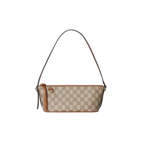 GUCCI GG Emblem Покрытая ткань Сумка через плечо Маленькая Женская Бежевая и Коричневая