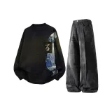 Чёрный свитшот + чёрные джинсы