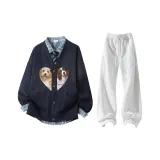 Синий + Белый Фотиния Серый [Брюки] (Без воротника)