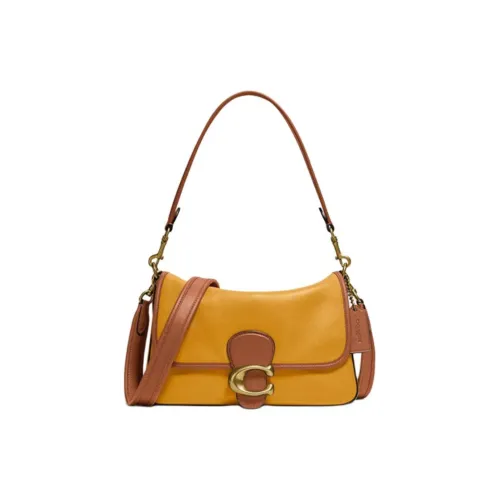 COACH Tabby Корова Кожа Плечевая Сумка Портативная Сумка через плечо Средняя Женская Золотистый Феникс Желтый и Умбра