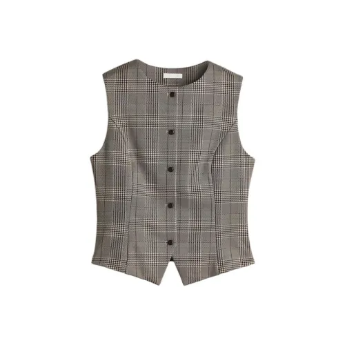 H M Темно-коричневый Клетка Женские жилеты