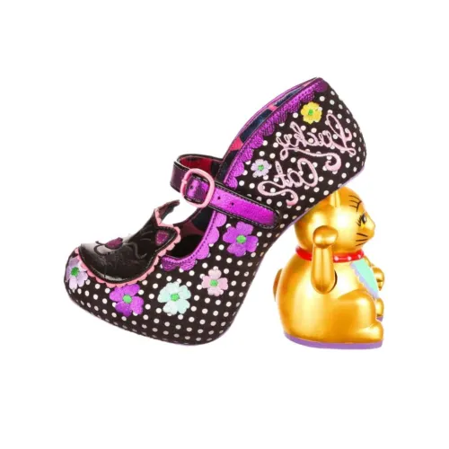 IRREGULAR CHOICE Fortunate Feline Нестандартный каблук Туфли Мэри Джейн 11,5 см Женские Черный