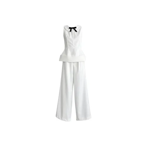 DITB Белый комплект Топ + Широкие брюки Женские Повседневные костюмы