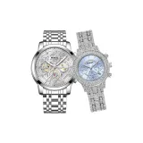 5587 Серебряный корпус с белым циферблатом + 3360 Свежий синий