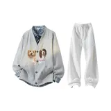 Серый+Белый Фотиния Серый[Брюки](Без воротника)