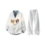 Белый + Белый Фотиния Серый Штаны (Без воротника)