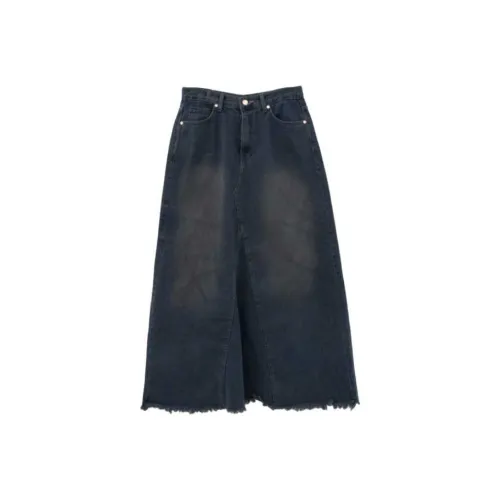 LOWEAR Dirty Denim Cutting Maxi Long Skirt Denim Long Skirt Women's