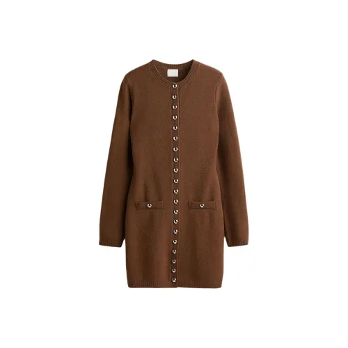 H M Коричневый Женские Длинные Платья с Длинными Рукавами