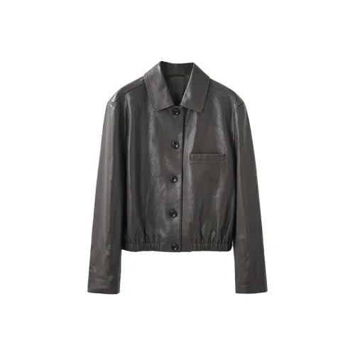 Musewave Растительное дубление овчина 3D-эффект укороченный кожа куртка пальто женский