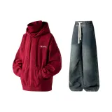 Комплект одежды (Красный топ + Винтажные синие штаны)