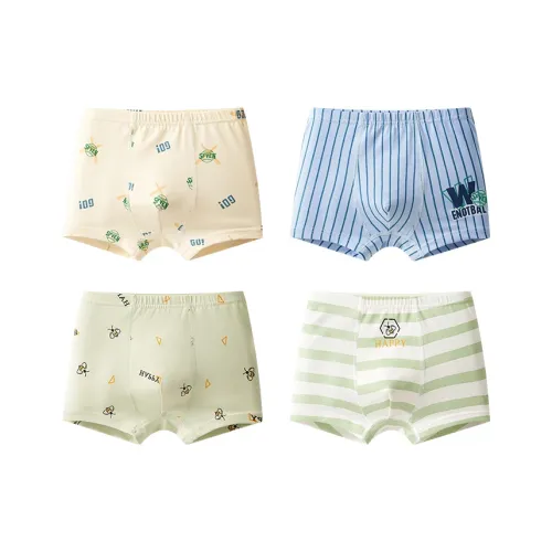 Хлопок 4 пачки Абрикос + Синий + Светло-зеленый + Белый Детское нижнее белье