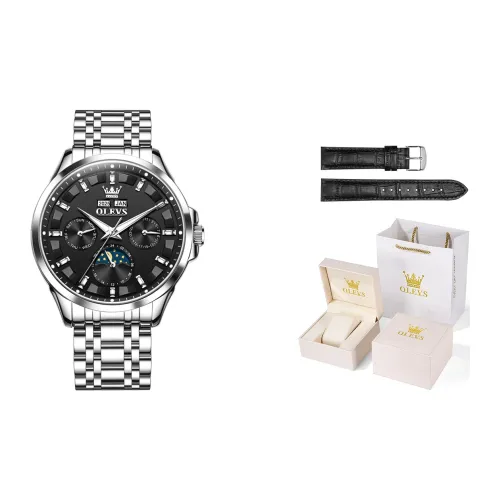 OLEVS Механические Мужские Часы Стальной Ремешок Черный Циферблат