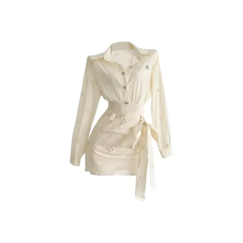 PNVB Экрю Женские Длинные Платья с Длинными Рукавами