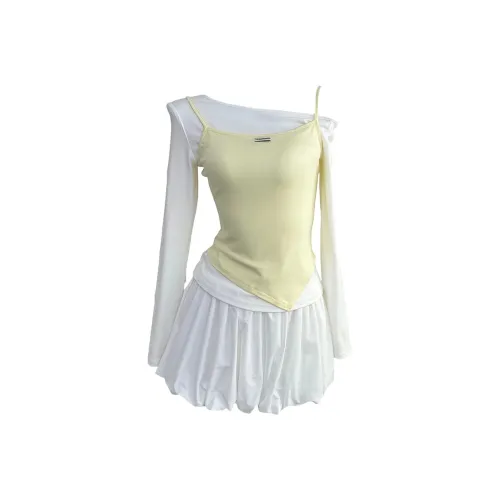 COVER TIME Светло-желтый топ + белая юбка женские комплекты с юбкой