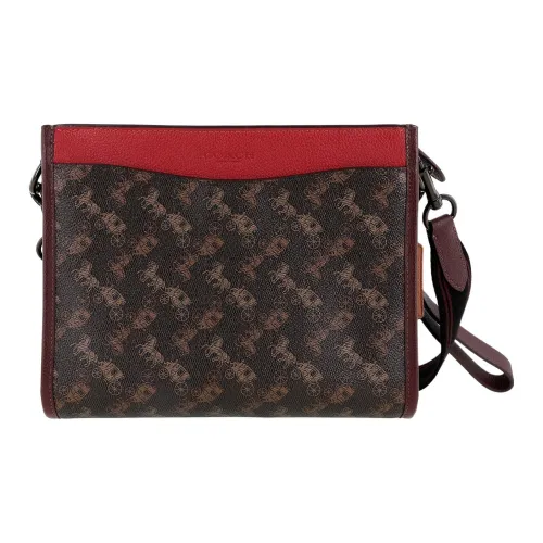 COACH Hitch Холст Кожа Комбинированная Сумка Ручная Сумка через плечо Средняя Мужская Темно-Коричневая Монограмма