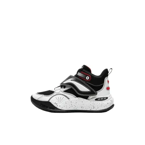 LINING YOUNG Преддомен Детская баскетбольная обувь MID Топ Белый Черный Школьный возраст