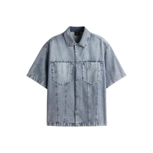 H M Джинсовый Синий Мужские Рубашки