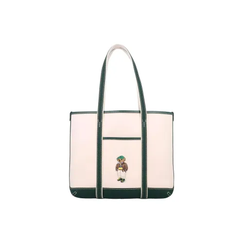 Polo Ralph Lauren Хлопок Тоут Сумка Сумка для покупок Сумка на плечо Женская Бежевая и Зеленая