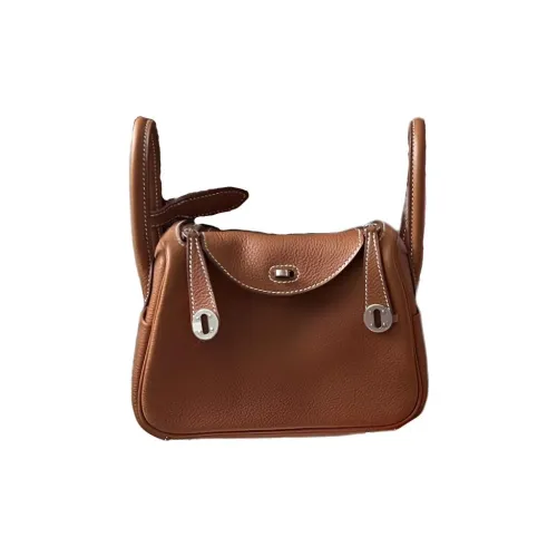 HERMES Lindy Clemence Коровья кожа Сумка через плечо Мини Женская Золотисто-коричневая