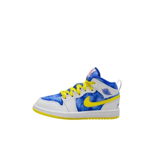 Jordan 1 MID Топ Детские Баскетбольные Кроссовки Белый Синий Малыш