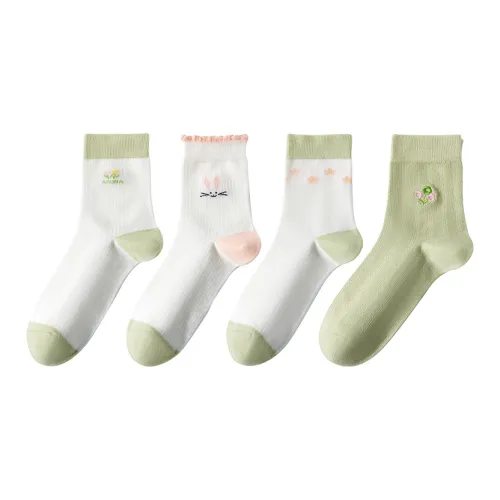 MADALLO [4 пачки] Зеленая комбинация Женские носки MID до икры