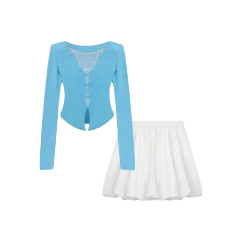 JOSR Синий с Белым Lettering Женские Комплекты с Юбкой