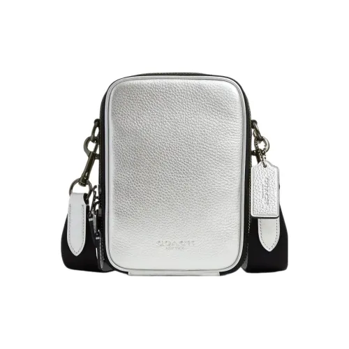 COACH Stanton Коровья кожа Camera Сумка Сумка через плечо Мини Унисекс Серебряный