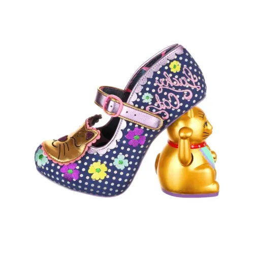 IRREGULAR CHOICE Fortunate Feline Нестандартный каблук Туфли Мэри Джейн 11,5 см Женские Морской синий