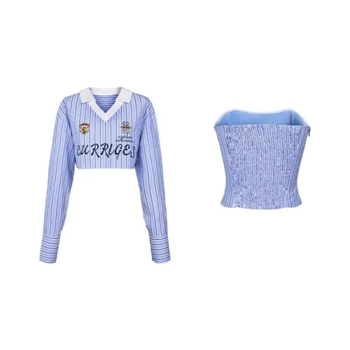 PAZZO Полосатая рубашка + топ без бретелек женские повседневные костюмы