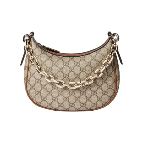 GUCCI GG Emblem GG Monogram Покрытая ткань Сумка через плечо Средний Женский Бежевый и Коричневый