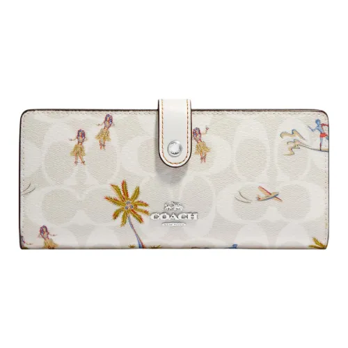 COACH Slim Wallet Холст с кожей Кошелек Маленький Женский Белый