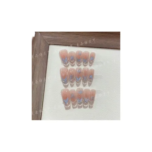 Search Blue Handcrafted False Nail Средний LADDER Розово-синий Градиентный Бант