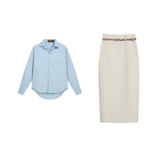 ONNFB Синий Рубашка + Абрикос Юбка Женские Комплекты с Юбкой