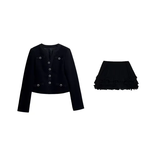 PAZZO Черная Куртка+Юбка Женские Комплекты с Юбкой