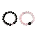 Розовый Черный Красота Браслет с Бусинами [1 Пара]