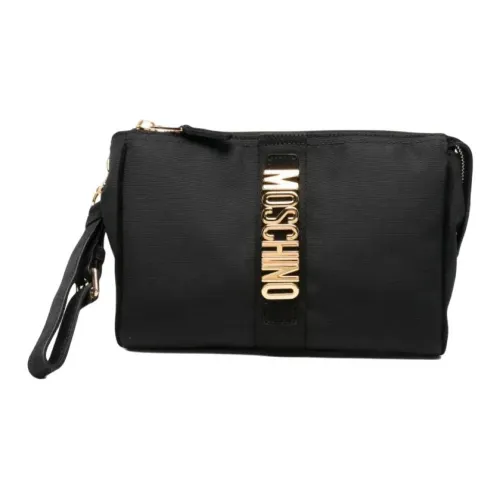 MOSCHINO Телячья кожа с тканевым материалом клатч женский черный