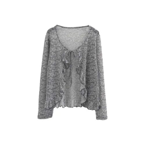 LOWEAR Кардиган из льна с цветочным оборком трикотаж женский