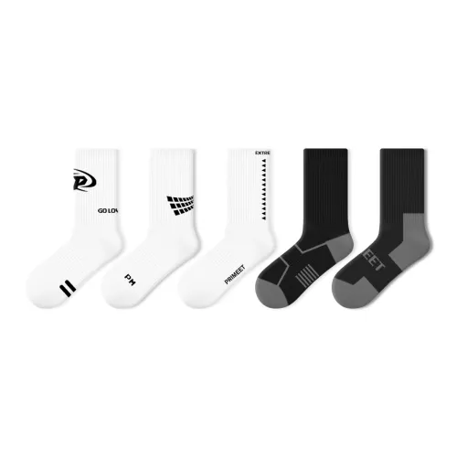 PRIMEET Минималистский стиль Черный Белый 5 пар Унисекс MID Носки до икры