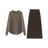 Хаки топ + кофейная юбка